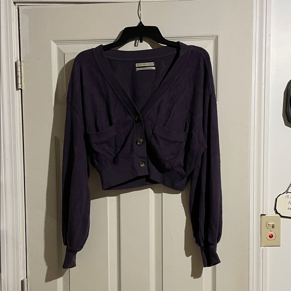 Urban Outfitters Deep Purple Knit Cropped Sweater-soft material
